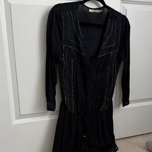 Black Beaded V-Neck Women’s Dress